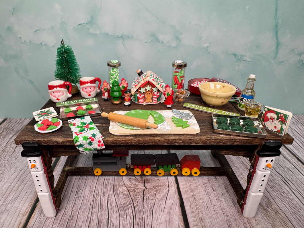 Dollhouse Miniature  ~ Artisan Handmade OOAK Decorated Christmas Table Christmas Cookies & Snowman