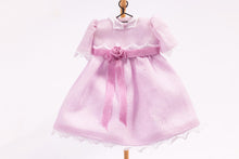 Load image into Gallery viewer, Dollhouse Miniature ~ Cute Baby Pink Little Girl&#39;s Dress with Bow on Wooden Clothes Stand by Cheryl Warder Artisan Made
