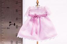 Load image into Gallery viewer, Dollhouse Miniature ~ Cute Baby Pink Little Girl&#39;s Dress with Bow on Wooden Clothes Stand by Cheryl Warder Artisan Made
