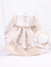 Load image into Gallery viewer, Dollhouse Miniature ~ Beige &amp; White Lace Little Girl&#39;s Dress with Matching Hat by Cheryl Warder Artisan Made
