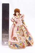 Load image into Gallery viewer, Dollhouse Miniature ~ Elegant Royal Lady Porcelain Doll in Pink Needlepoint Dress Artisan Made OOAK
