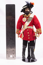 Load image into Gallery viewer, Dollhouse Miniature ~ Gentleman Porcelain Doll Royal General in Uniform Clothing Red Jacket Attire with Sword &amp; Hat w Feather Artisan Made
