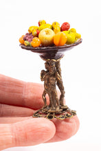 Load image into Gallery viewer, Dollhouse Miniature ~ Bronze Colored Assorted Fruit Platter with Figurine Accents Artisan Made OOAK
