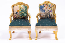 Load image into Gallery viewer, Dollhouse Miniature ~ 3 Piece Needlepoint Sofa &amp; 2 Chairs Emerald Green Set French Versailles Boudoir Artisan Made Gold Painted
