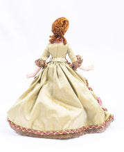 Load image into Gallery viewer, Porcelain Lady Doll in 18th Century Colonial Versailles Olive Green &amp; Pink Dress Gown Debra Hammond Artisan Made
