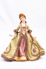 Load image into Gallery viewer, Porcelain Lady Doll in 18th Century Colonial Versailles Olive Green &amp; Pink Dress Gown Debra Hammond Artisan Made
