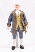 Load image into Gallery viewer, Porcelain Gentleman Doll Colonial Versailles Blue Jacket White Powdered Wig Artisan Made Debra Hammond

