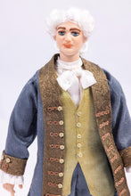 Load image into Gallery viewer, Porcelain Gentleman Doll Colonial Versailles Blue Jacket White Powdered Wig Artisan Made Debra Hammond
