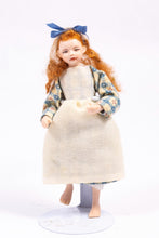 Load image into Gallery viewer, Long Red Hair Little Girl Doll in Blue Gingham Dress &amp; Off White Apron Porcelain Cindy Cook Artisan Made
