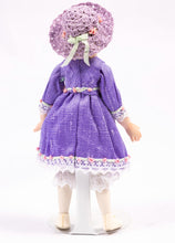 Load image into Gallery viewer, Strawberry Blonde Little Girl Porcelain Doll in Purple Dress &amp; Knitted Hat Debra Hammond Artisan Made
