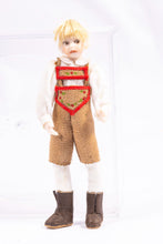 Load image into Gallery viewer, Bleach Blonde Little Boy Doll in German Lederhosen Brown Clothes Artisan Made Pat Melvin

