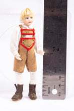 Load image into Gallery viewer, Bleach Blonde Little Boy Doll in German Lederhosen Brown Clothes Artisan Made Pat Melvin

