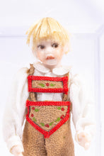 Load image into Gallery viewer, Bleach Blonde Little Boy Doll in German Lederhosen Brown Clothes Artisan Made Pat Melvin
