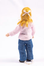 Load image into Gallery viewer, Modern Porcelain Little Girl Doll in Pink Sweater &amp; Blue Jeans Blonde Hair Artisan Made Cindy Cook Contemporary

