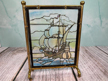 Load image into Gallery viewer, Dollhouse Miniature ~ Vintage Artisan Handmade Stained Glass Nautical Sailboat Fireplace Screen
