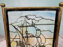 Load image into Gallery viewer, Dollhouse Miniature ~ Vintage Artisan Handmade Stained Glass Nautical Sailboat Fireplace Screen

