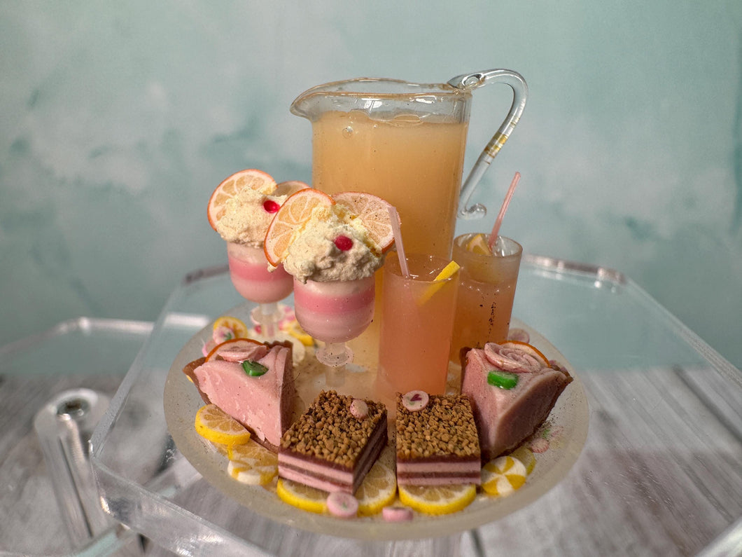 Dollhouse Miniature ~ Artisan Handmade Pink Lemonade Dessert Platter