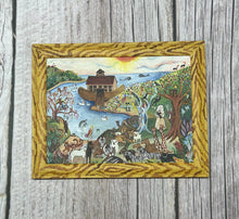 Load image into Gallery viewer, Dollhouse Miniature ~ Signed “Patricia Paul 2000” Artisan Made Painting of Noah’s Ark with Animals Acrylic on Canvas, Wooden Frame
