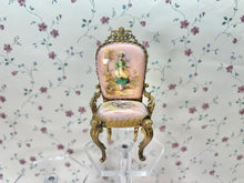 Load image into Gallery viewer, Dollhouse Miniature ~ Artisan Made Pearl Finish Chair with Pink Cushions and Hand Painted 18th Century Women French Versailles Boudoir
