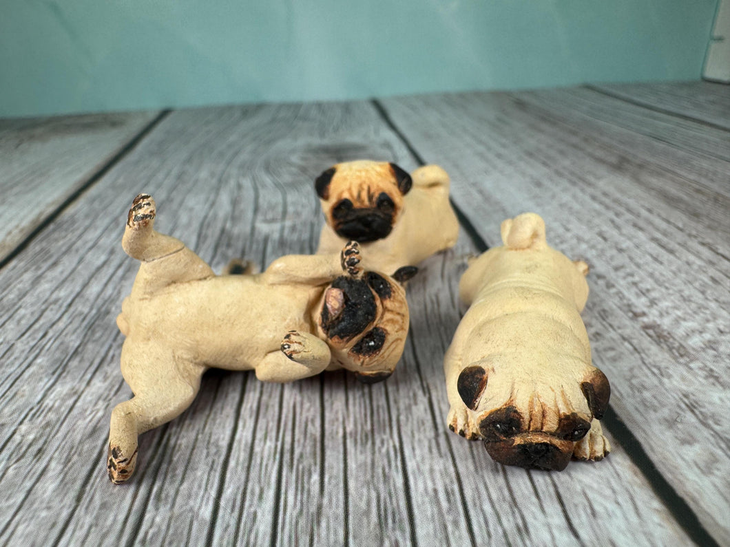 Dollhouse Miniature ~  Artisan KB OOAK Lot of 3 Handmade Signed Pug Dogs