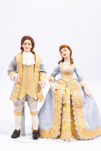 Load image into Gallery viewer, Dollhouse Miniature ~ 18th Century Colonial Doll Couple in Blue &amp; Cream Champagne Colored Clothing Artisan Made Debra Hammond
