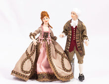 Load image into Gallery viewer, Colonial 18th Century Doll Couple in Pink &amp; Light Brown Colored Clothing Artisan Made Debra Hammond

