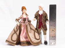 Load image into Gallery viewer, Colonial 18th Century Doll Couple in Pink &amp; Light Brown Colored Clothing Artisan Made Debra Hammond
