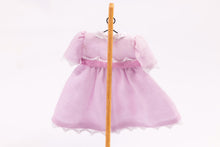 Load image into Gallery viewer, Dollhouse Miniature ~ Cute Baby Pink Little Girl&#39;s Dress with Bow on Wooden Clothes Stand by Cheryl Warder Artisan Made
