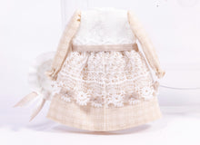 Load image into Gallery viewer, Dollhouse Miniature ~ Beige &amp; White Lace Little Girl&#39;s Dress with Matching Hat by Cheryl Warder Artisan Made
