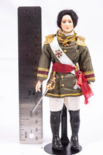 Load image into Gallery viewer, Dollhouse Miniature ~ Royal Prince King Gentleman Porcelain Doll in Uniform Formal Clothing Attire with Sword Artisan Made OOAK
