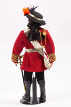 Load image into Gallery viewer, Dollhouse Miniature ~ Gentleman Porcelain Doll Royal General in Uniform Clothing Red Jacket Attire with Sword &amp; Hat w Feather Artisan Made
