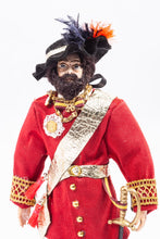 Load image into Gallery viewer, Dollhouse Miniature ~ Gentleman Porcelain Doll Royal General in Uniform Clothing Red Jacket Attire with Sword &amp; Hat w Feather Artisan Made
