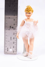 Load image into Gallery viewer, Dollhouse Miniature ~ Blonde Little Girl Ballerina Porcelain Doll in White Tutu &amp; Gold Crown Artisan Made Cindy Cook Dancer Ballet
