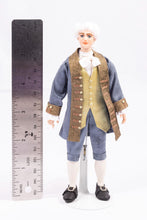 Load image into Gallery viewer, Porcelain Gentleman Doll Colonial Versailles Blue Jacket White Powdered Wig Artisan Made Debra Hammond
