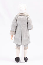 Load image into Gallery viewer, Versailles Colonial Porcelain Gentleman Doll Gray Jacket White Powdered Wig Artisan Made Debra Hammond
