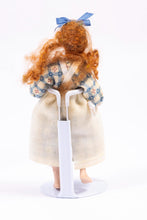 Load image into Gallery viewer, Long Red Hair Little Girl Doll in Blue Gingham Dress &amp; Off White Apron Porcelain Cindy Cook Artisan Made
