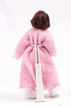 Load image into Gallery viewer, Little Girl Short Hair Porcelain Doll in Pink Bathrobe Pajamas and White Fuzzy Bunny Slippers Artisan Made Cindy Cook
