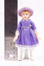 Load image into Gallery viewer, Strawberry Blonde Little Girl Porcelain Doll in Purple Dress &amp; Knitted Hat Debra Hammond Artisan Made
