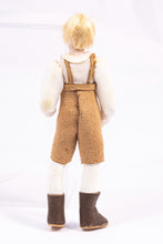 Load image into Gallery viewer, Bleach Blonde Little Boy Doll in German Lederhosen Brown Clothes Artisan Made Pat Melvin
