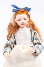 Load image into Gallery viewer, Long Red Hair Little Girl Doll in Blue Gingham Dress &amp; Off White Apron Porcelain Cindy Cook Artisan Made
