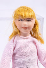 Load image into Gallery viewer, Modern Porcelain Little Girl Doll in Pink Sweater &amp; Blue Jeans Blonde Hair Artisan Made Cindy Cook Contemporary
