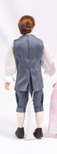 Load image into Gallery viewer, Dollhouse Miniature ~ Colonial Porcelain Gentleman Doll in Slate Blue Gray Vest and Trousers with Buckle Shoes Artisan Made Debra Hammond
