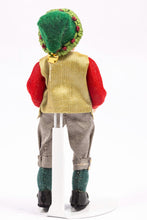 Load image into Gallery viewer, Christmas Elf Porcelain Doll in Red shirt, Gray Pants, &amp; Green Hat Debra Hammond Artisan Made Santa Claus Xmas
