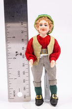 Load image into Gallery viewer, Christmas Elf Porcelain Doll in Red shirt, Gray Pants, &amp; Green Hat Debra Hammond Artisan Made Santa Claus Xmas
