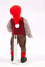 Load image into Gallery viewer, Christmas Elf Porcelain Doll Blonde Hair in Checkered Shirt, Red Vest and Hat, Brown Pants Artisan Made Debra Hammond
