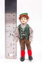 Load image into Gallery viewer, Porcelain Doll Christmas Elf in Green Hat and Vest, Checkered Shirt, Red Socks Artisan Made Debra Hammond Santa Claus
