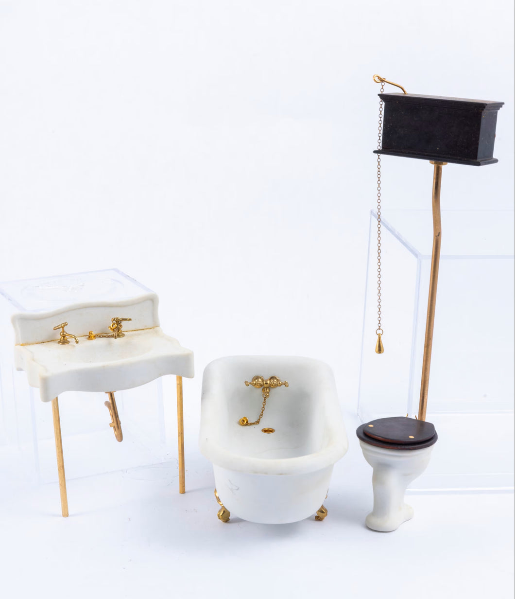 24k Gold Bathroom Set by F.W. Koch, Porcelain 3 Piece Bath Set