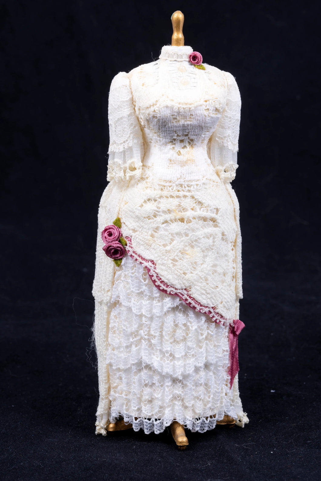 Lace Dress with Dark Pink Roses on Mannequin by Karen Benson
