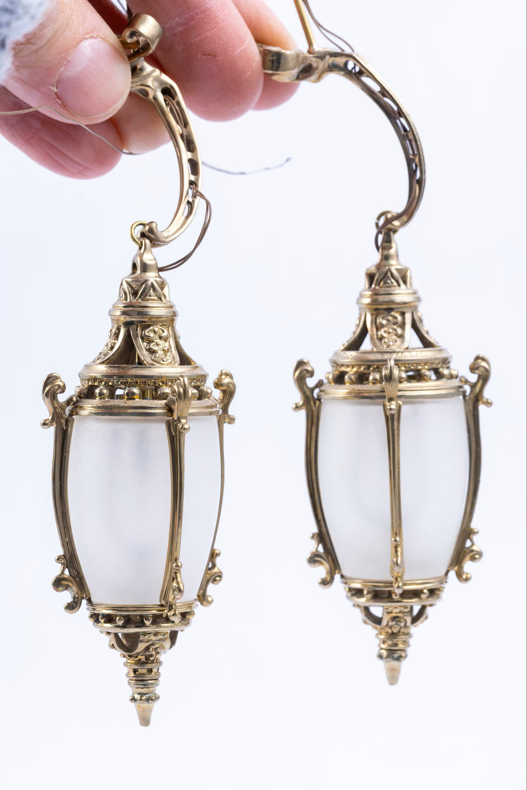 BTB Scotts Lighting - Vtg. Pair of Beautiful Outdoor Lanterns with Brass Hanger - From Estate of Lee Lefkowitz