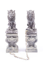 Load image into Gallery viewer, Pair of Lion Statues on Pedestals with Chain - Silver
